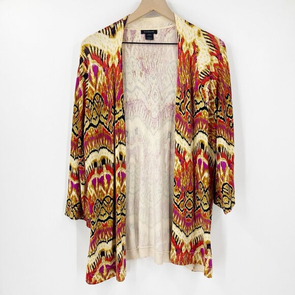 Natorious by Natori Multicolor Abstract Cardigan Kimono Style Top M Silk Spandex - Picture 1 of 5